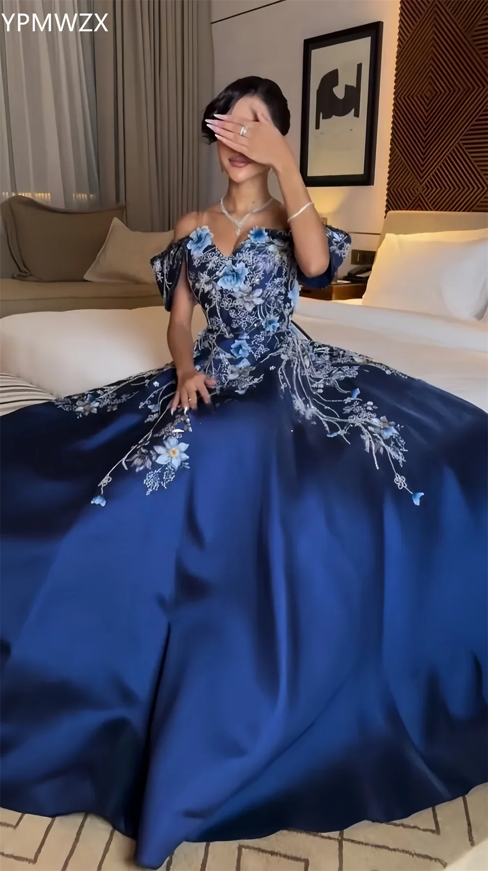 Customized Evening Dress Party Occasion Prom Gown Formal  YPMWZX Off-the-shoulder A-line Floor Length Skirts Draped 3D Flo