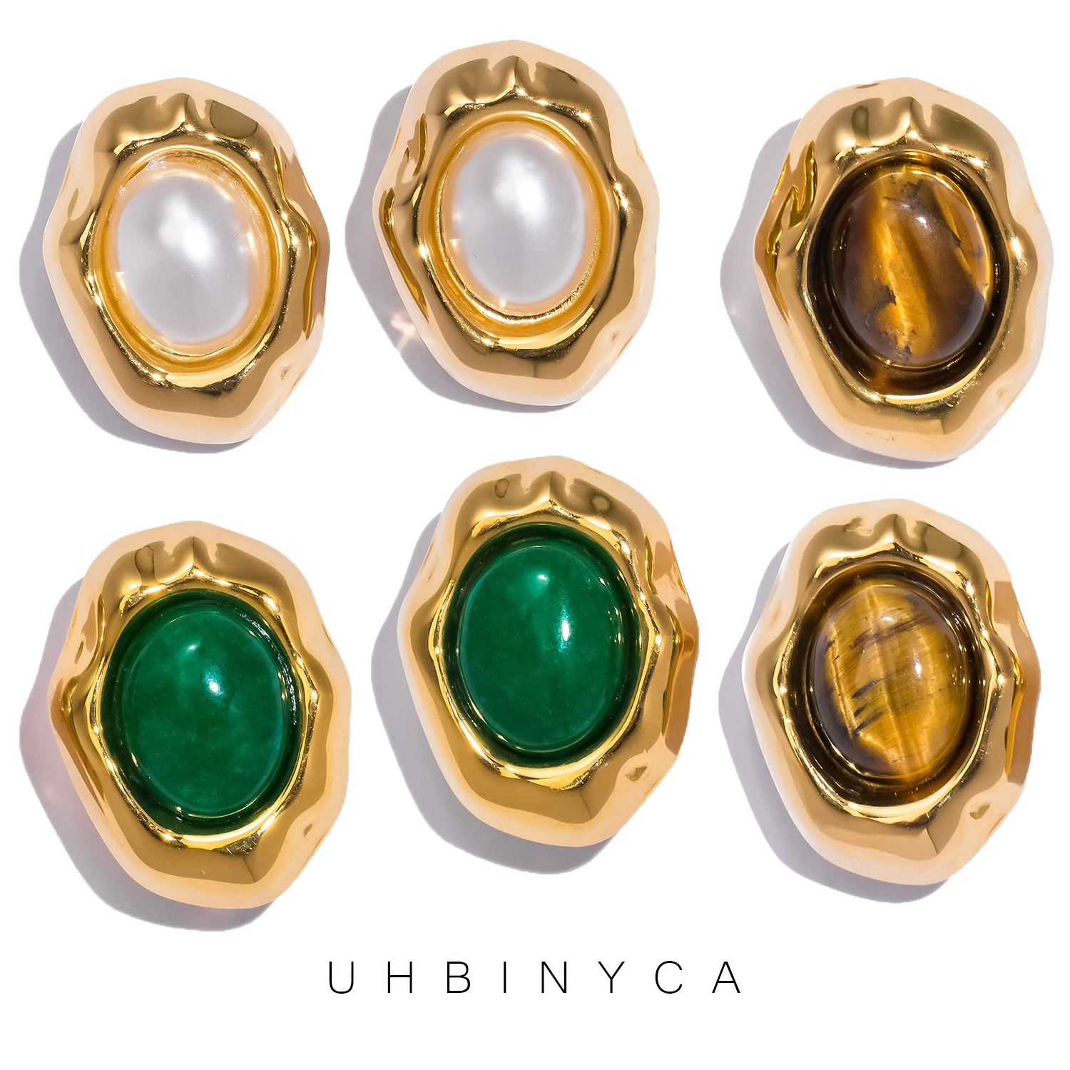 

UHBINYCA French-style Natural Stone Earrings for Women, Stainless Steel Plated with 18k Gold Inlaid with Gemstones