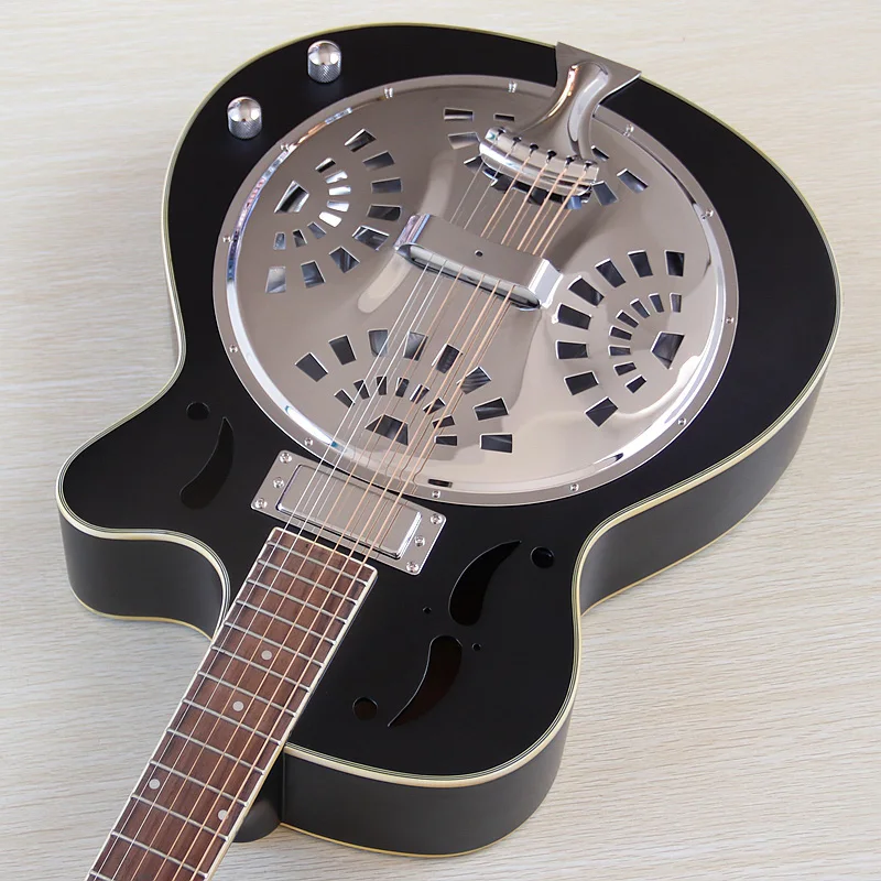 Dobro Resonator Electric Acoustic Guitar 39 Inch 6 String Laminated Spruce Top Matte Cutaway Resophonic Guitar Black