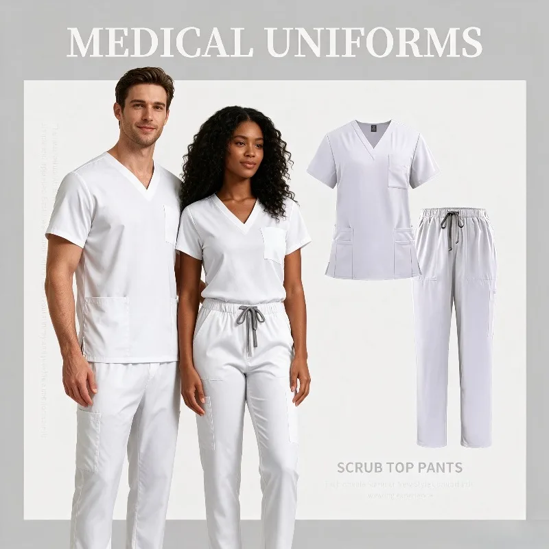Two Piece Multi Pocket Frosted Work Practical Set Suitable for Comfortable Work Clothes of Hospital and Clinic Nursing Staff