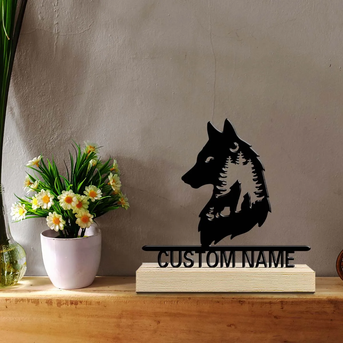 1pc Interesting Metal Desktop Decoration Custom Name With Wooden Base Desktop Decorations,Office Decorations