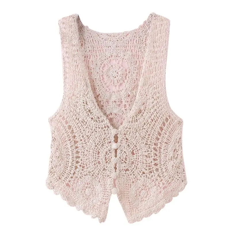 

Women All-matching Sleeveless Hollow Out Tank Top Solid Color Knitted Waistcoat Crochet Cardigan Sweater Vest Women Outwear L61