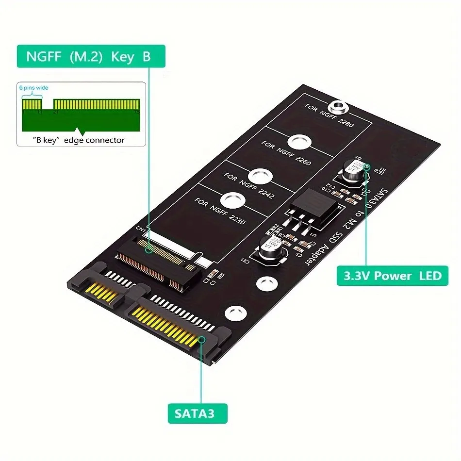 M.2 NGFF to SATA Adapter Card B Key SSD Converter NGFF M2 to 2.5 Inch SATA III Drivers