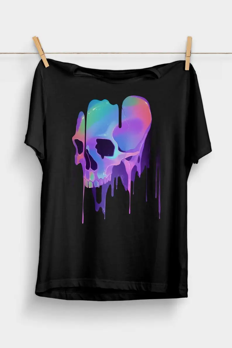 

Weirdcore Skull Melt: Psychedelic Trippy Pastel Goth Horror Apparel