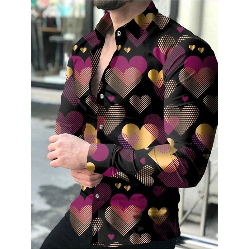 Trendy men's long shirt loose plus size single breasted 3D printed shirt breathable and comfortable checkered shirt 2024 model