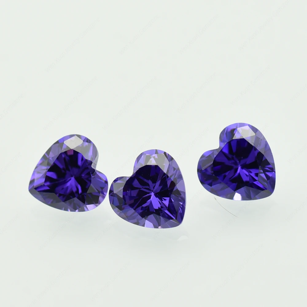 Loose CZ 5A Cubic Zirconia Violet Color 4x4-15x15mm Heart shape Cut Machine Cut For Jewelry Gemstone Wholesale