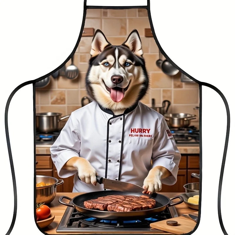 

1 шт. фартук шеф-повара собаки с рисунком сибирского хаски с надписью «HURRY! Я начинаю!" Текст, всесезонный кухонный аксессуар