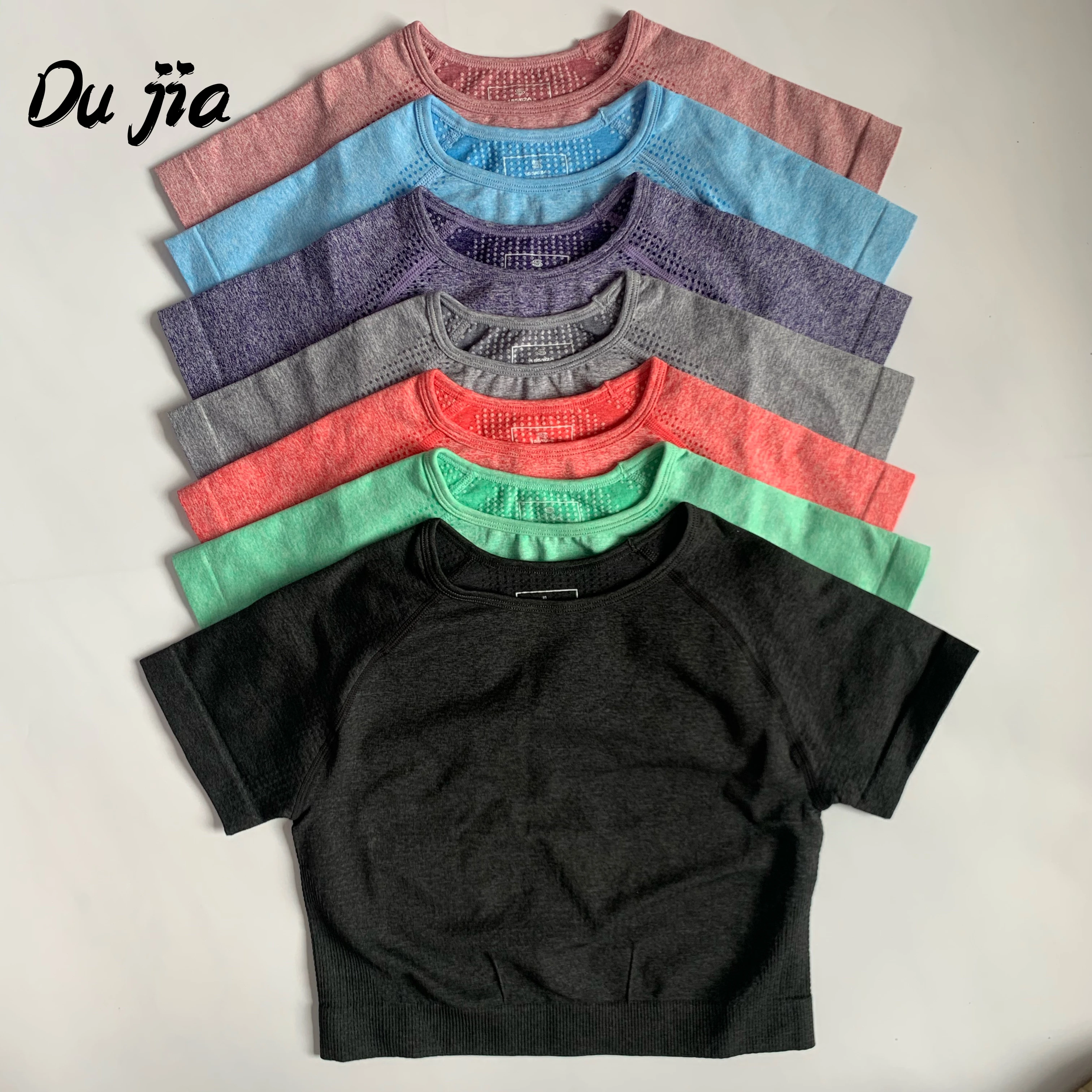 Women\'s Seamless Short Sleeve Crop Top Yoga Shirts Slim Fit Running Fitness T-shirts Workout Tops For Women Gym Sport Cycling