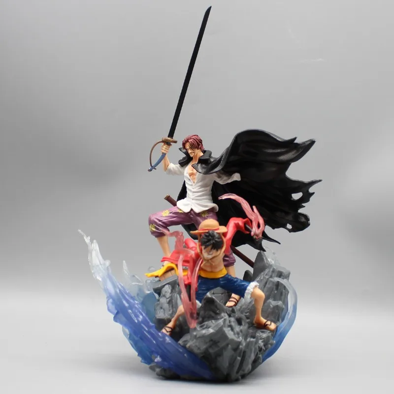 24CmอะนิเมะOne PieceลิงD.LuffyผมสีแดงShanksตัวเลขการกระทําPVCคอลเลกชันรุ่นของเล่นเดสก์ท็อปตกแต่งของขวัญ