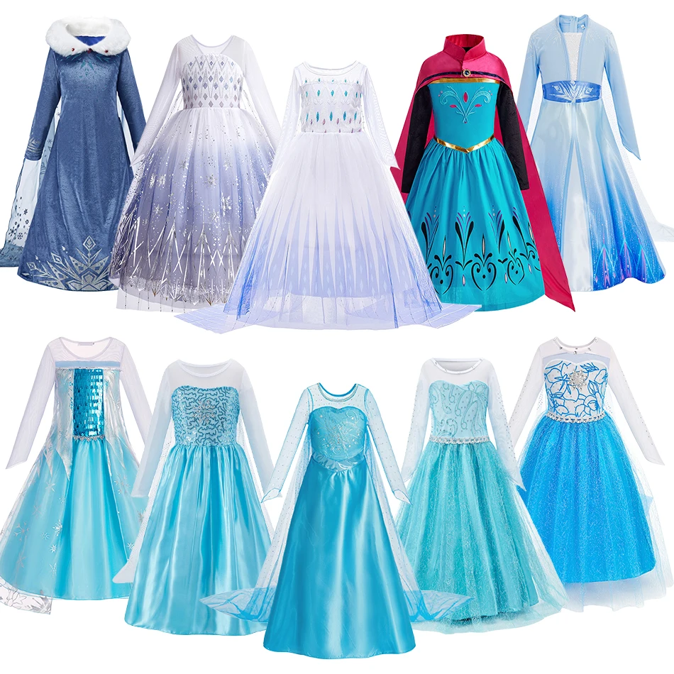 Children Princess Maxi Dress Kids Elsa Tulle Cloak Cosplay Dresses Little Girls Birthday Vestidos Ball Long Sleeve Costume