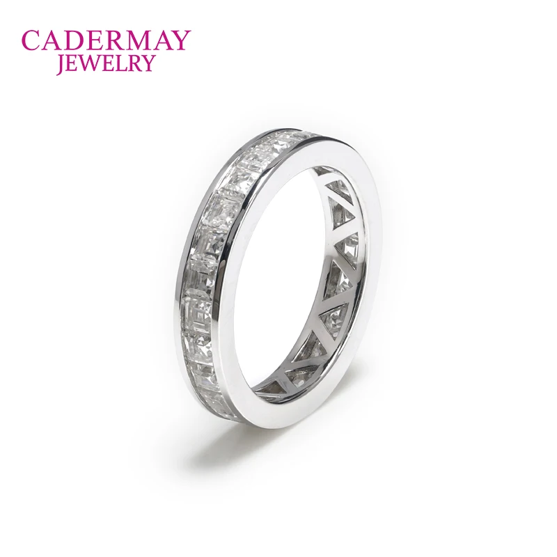Cadermay Asscher Cut Channel Setting Moissanite Eternity Band 925 Silver Engagement Wedding Moissanite Ring Band for Gift