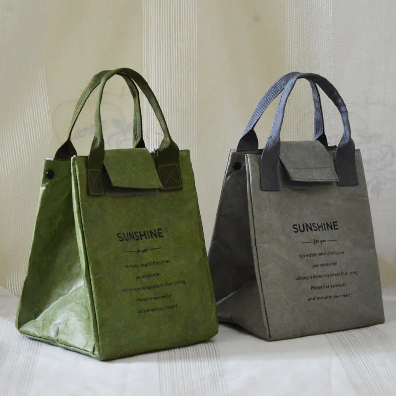 Eco-friendly Kraft Paper Insulated Lunchbag Bento Tote Women Bolsa Lonchera Waterproof Dupont Paper Lunch Bags for Kids