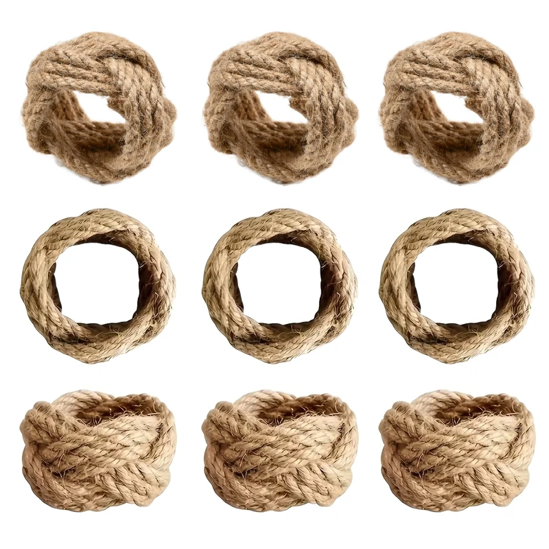 3/6PCS Jute Napkin Rings – Handcrafted Twisted Rope Loops Party Table Decor Wedding Centerpieces Bulk Table Setting Needs TMZ
