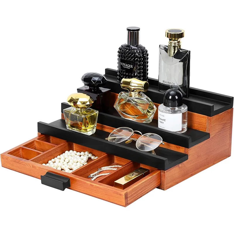 

Wooden jewelry display box, perfume cosmetics storage, 3 layers with drawer box, make up organizer , storage organizer