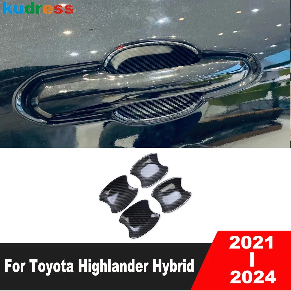 

For Toyota Highlander Hybrid 2021 2022 2023 2024 Carbon Fiber Car Side Door Handle Bowl Cover Trim Molding Overlay Accessories
