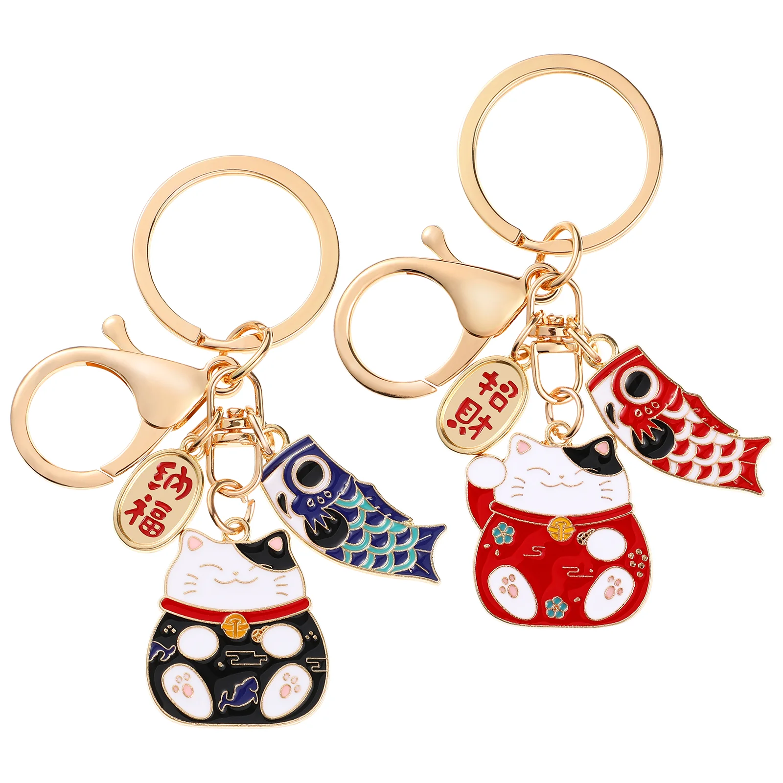 2 Pcs Key Ring Japanese Keychain for Girls Cat Party Favors Fortune Keyrings Holder Zinc Alloy Chains Miss Holders