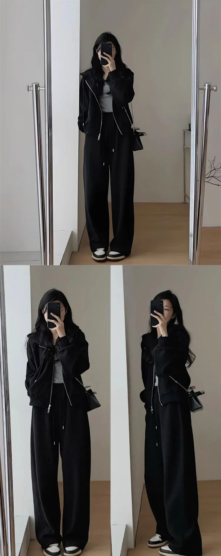 طقم رياضي كاجوال بقلنسوة للسيدات على طراز هونج كونج للتخسيس ومضاد للشيخوخة بنطال ذو قصة أرجل واسعة للجري مكون من قطعتين ملابس عصرية