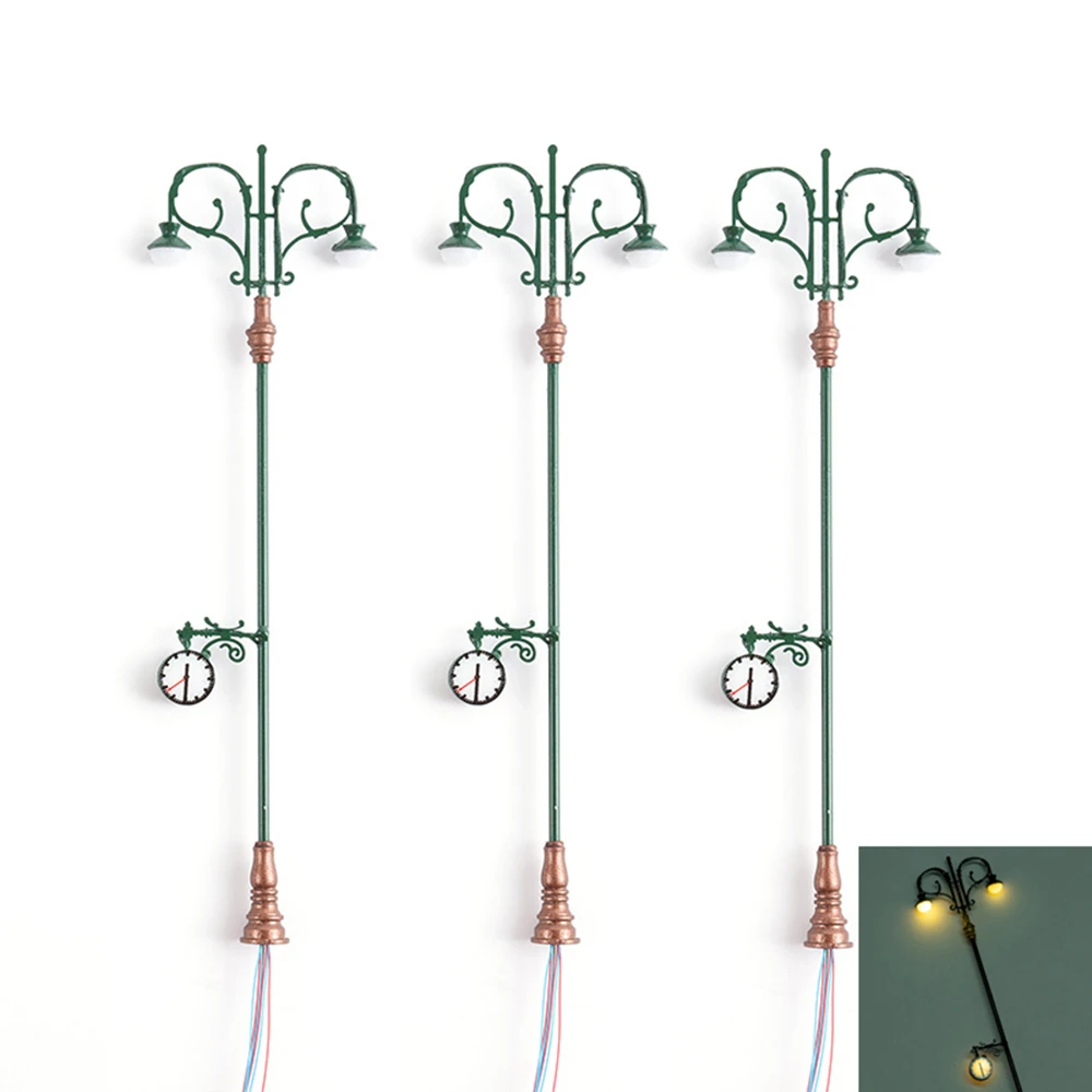 

1/3Pcs 14cm LED Street Light Model Train Path Lamp Post With Platform Clock & Resistor for 1:75 Micro Railway & Building Layout