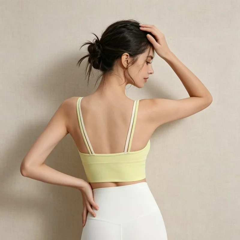 Women Color Block Thin Strap Sports Bra Shockproof Push Up Side Support Breathable Anti-sagging Fixed Shape Yoga Tank Top