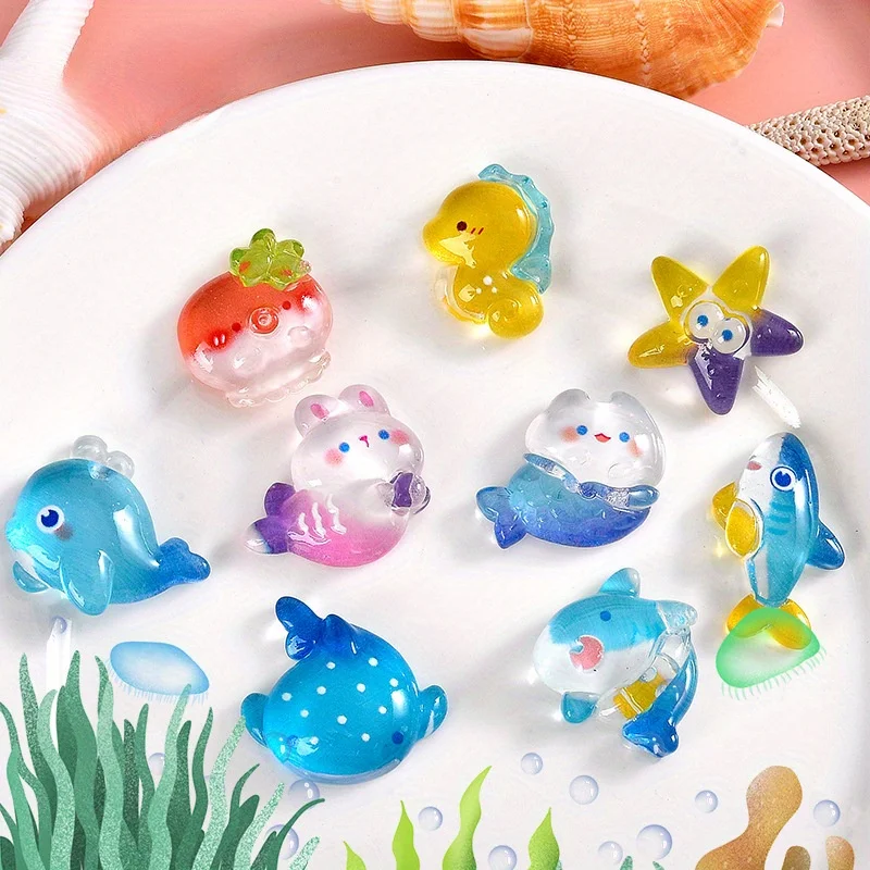 10Pcs Flat Bottom Ocean Dolphin Shark Decorative Jewelry Resin Accessories Phone Case DIY Micro Landscape Small Ornament