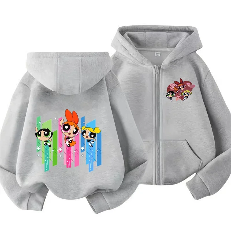 Kawaii anime Powerpuff Girls Hooded zipper shirt Sport coat Boys girls Chunqiu Harahara hoodie Powerpuff girls anime costume