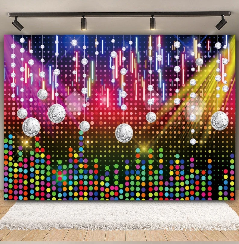 Disco Stage Photography Backdrop 80's 90's Hip Hop Music Dance Neon Disco Shiny Spotlight Adult Party Photo Background