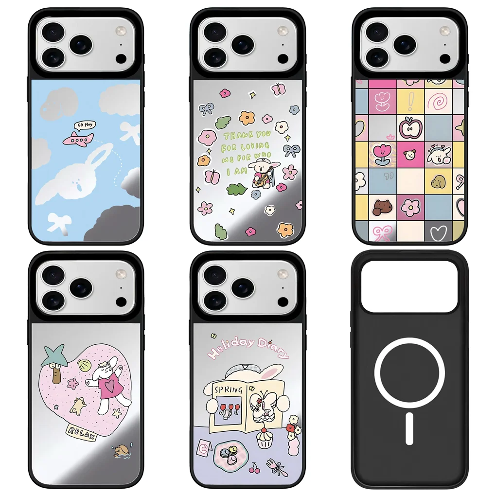 

Relax Dog Mirror Surface Black Border Magnetic Phone Case Cover for IPhone 12 13 14 15 16 17 Pro Max Case