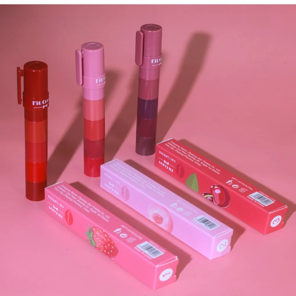 Novo 5 em 1 batom fosco lápis sexy multicor antiaderente copo batom caneta duradoura maquiagem labial vermelho roxo matiz labial veludo feminino