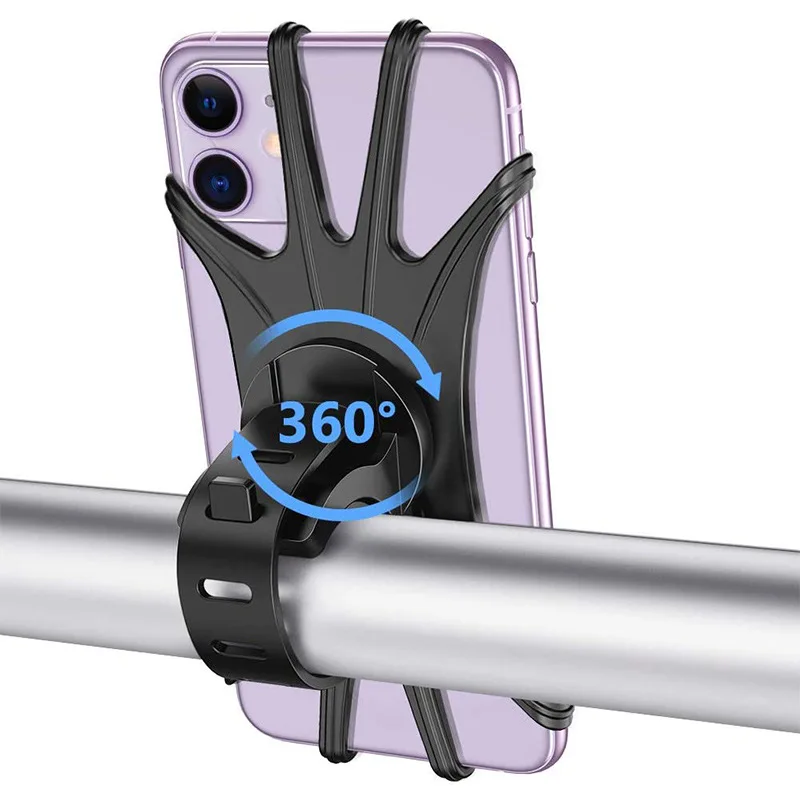 360 Rotatable Bicycle Motorcycle Bike Safe Mobile Phone Bracket Silicone Phone Holder Silicone Pull Type For All Phone Stand