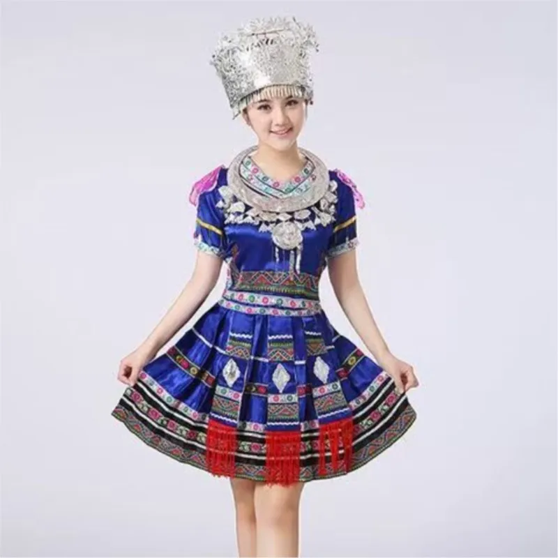 Hmong Dance dress Tradition Chinese Folk Dance Women Short Style Stage Miao Ethnic Minority Dance Costume