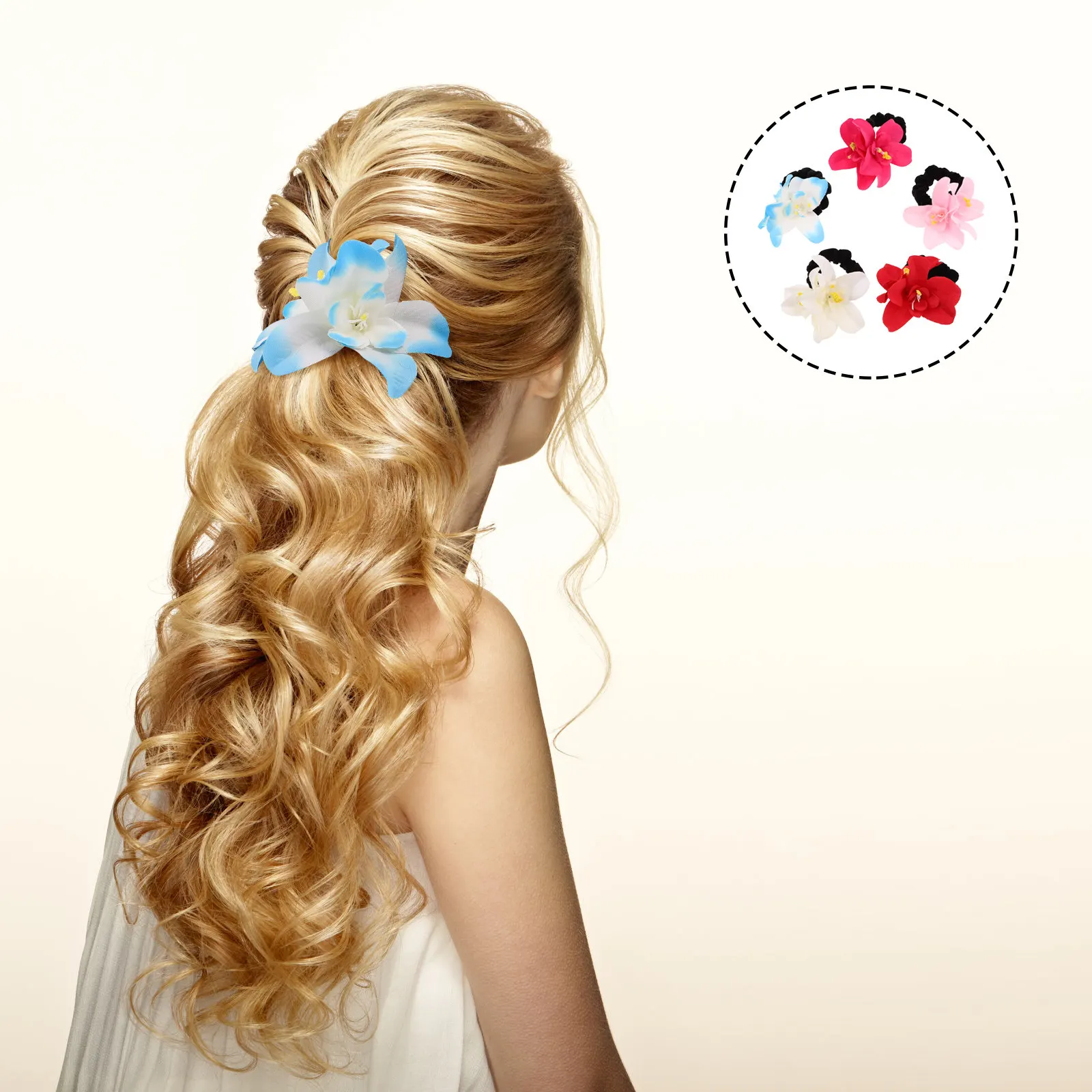 

5Pcs Simulation Flower Hair Ties Soft Fabric Elastic Ponytail Holders No Damage Hair Scrunchies for Women Wedding Party