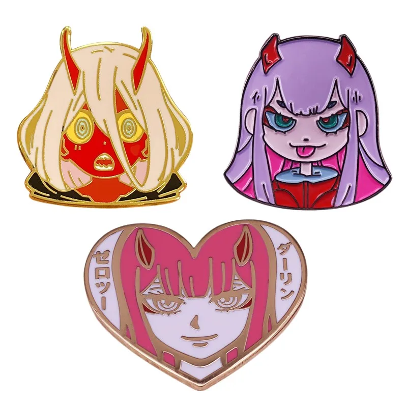 Hard Enamel Pins Zero T Badge Demon Girl Lapel Pin Darling in Brooch Unisex Festival Halloween Christmas Jewelry Gifts Wholesale