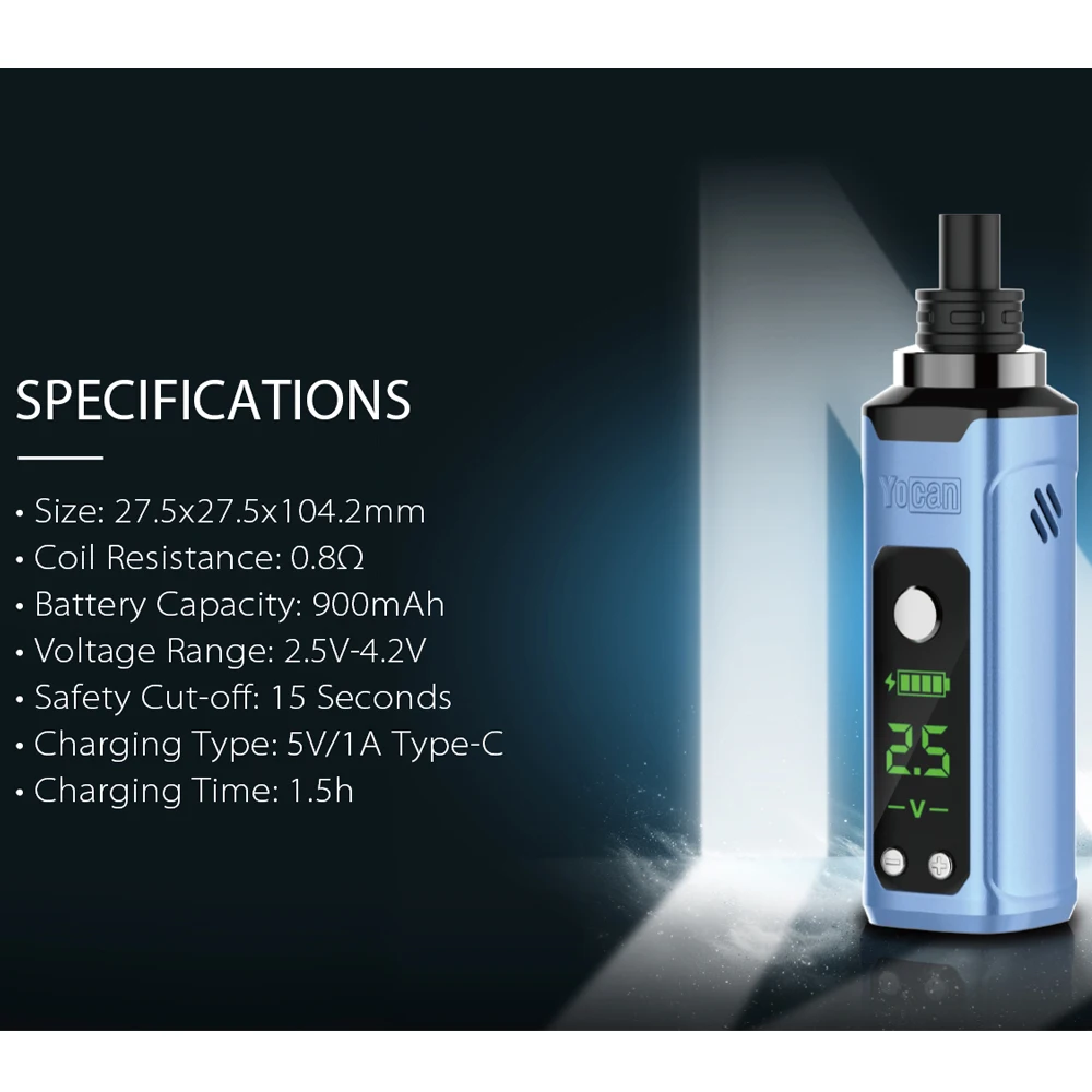 Vaporizador Original Yocan Nestor Vape Pen, batería de 900mAh, bobina de 0,8 ohmios, voltaje ajustable de 2,5 V-4,2 V con pantalla LCD, cigarrillos electrónicos