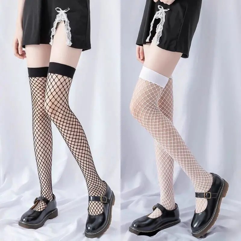 Fishnet Transparent Stockings Over Knee Black White Sexy Suspender Tube Silk Thigh High Cute Lovely Erotic Gothic Stocking