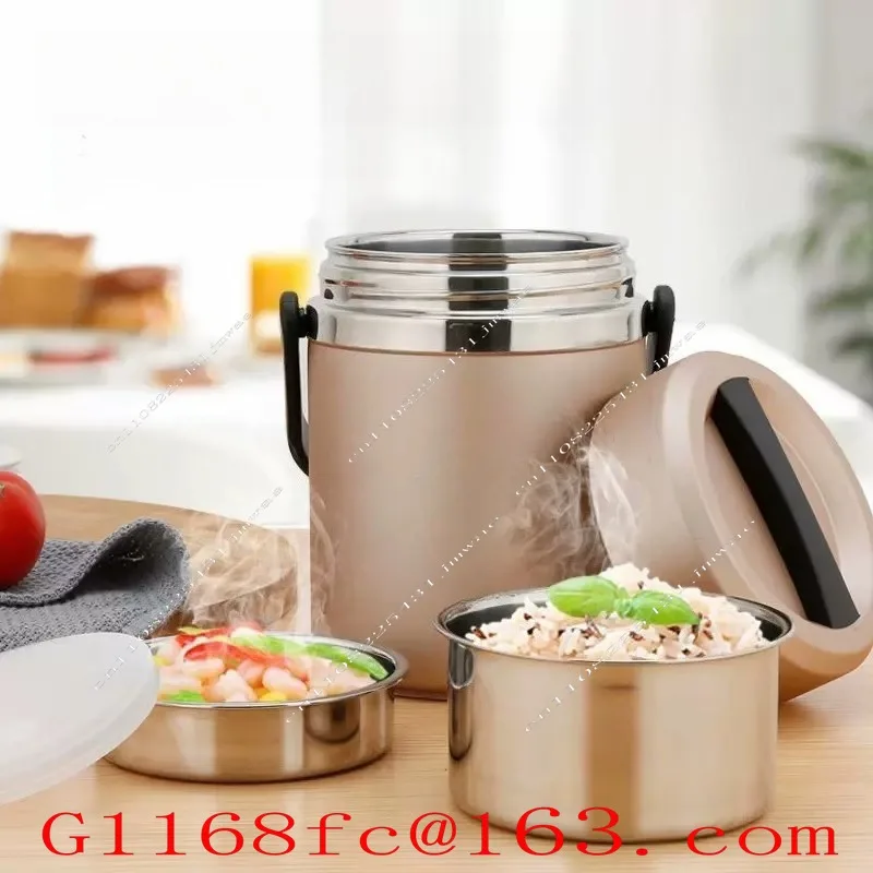 Vacuum Household Insulated Lunch Box Sealed Anti Overflow Three-layer Lifting Pot Insulated Bucket Packaging Pot
