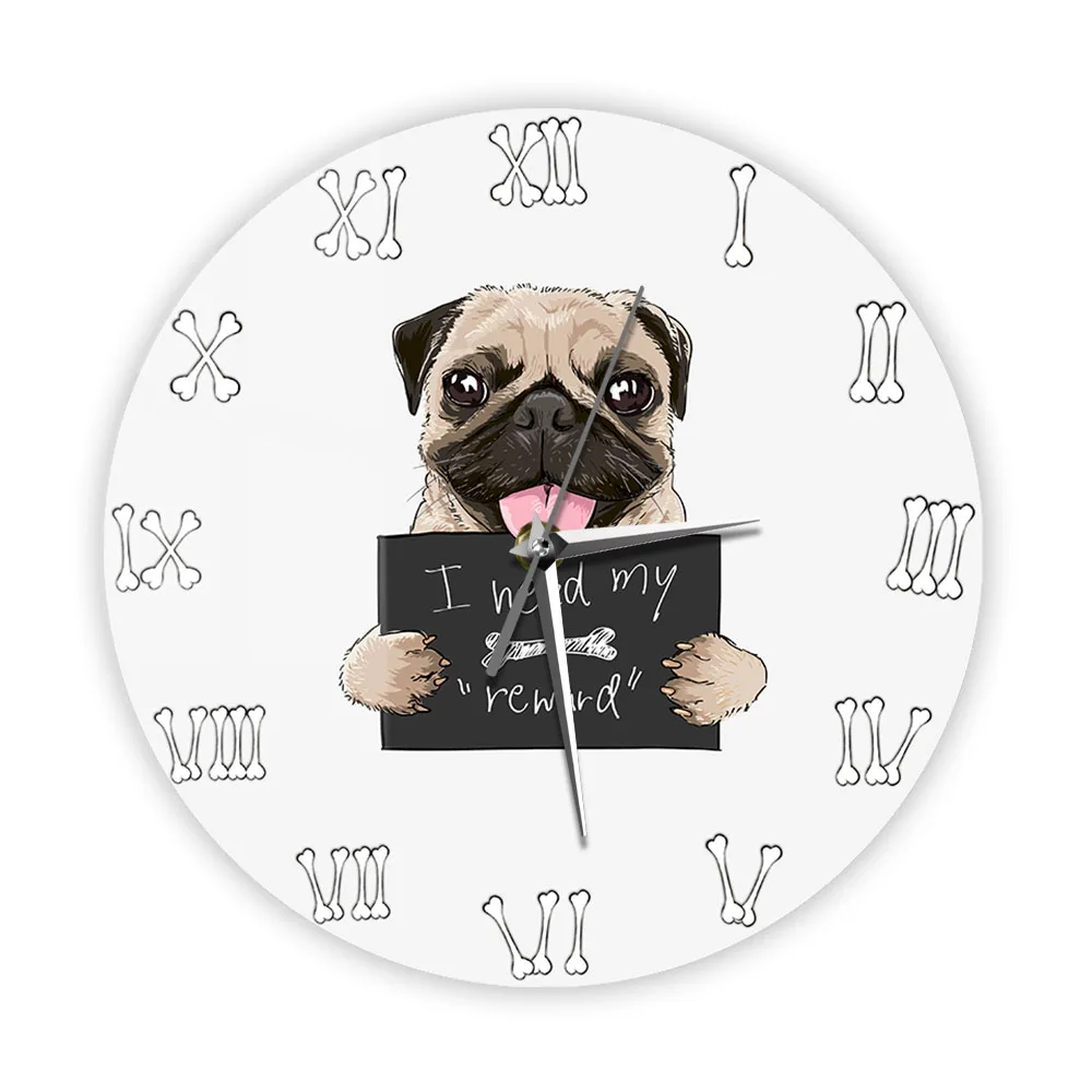 

Dog Bone Reward Cartoon English Bulldog Wall Clock For Kid Room Mastiff Dog Breed British Bulldog Decorative Silent Quartz Clock