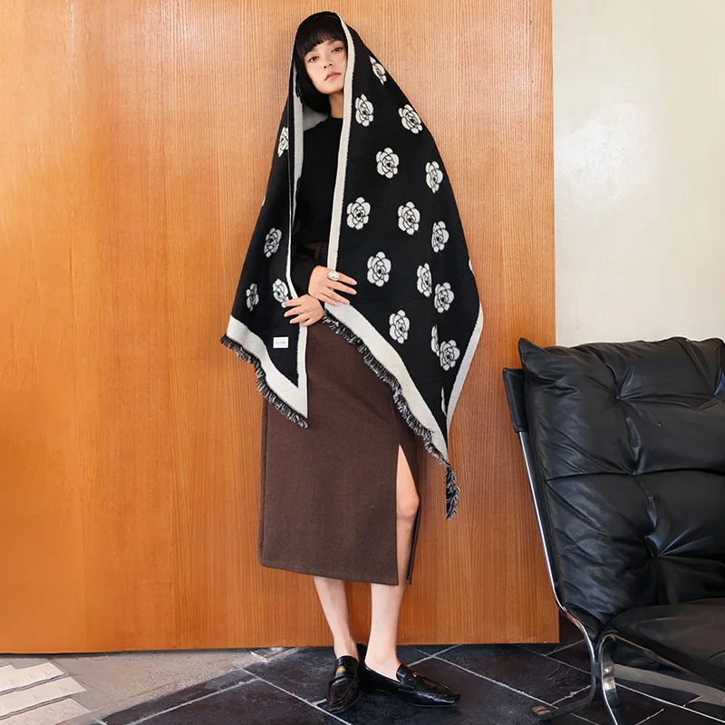 

Новый теплый роскошный кашемировый шарф, женский модный шаль с цветочным принтом, женское толстое одеяло с геометрическим узором, платок, зимние накидки из пашмины