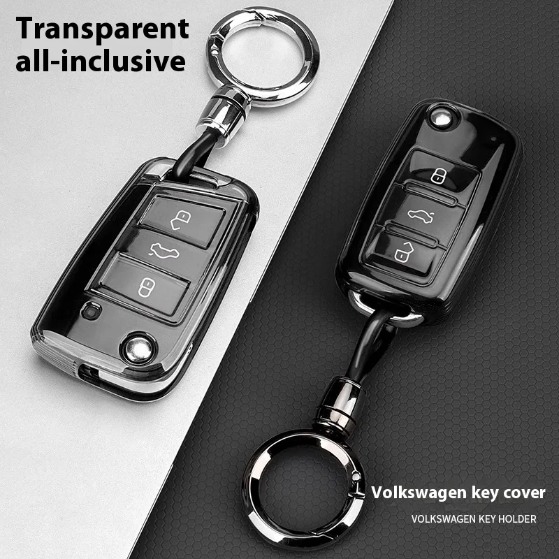 

Transparent Black TPU for VW Golf 4 5 Passat B5 B6 Polo Touran Jetta Seat Skoda Flip Car Key Case Cover Fob Keychain Accessories