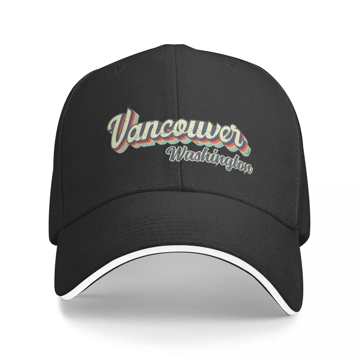 

Vancouver city Washington Retro Vintage 70s rainbow Baseball Cap black beach hat New In Hat Caps For Men Women's