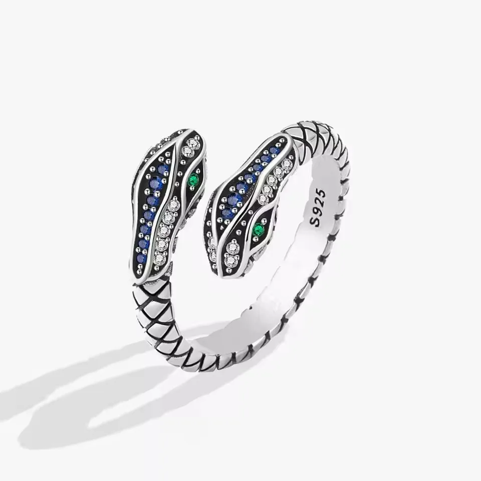 Women's Long Dragon Ring with Red Zircon