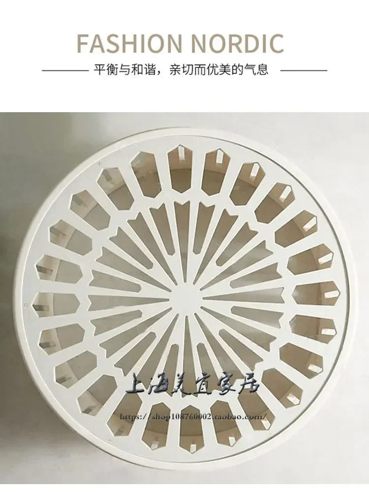 Tavolino rotondo americano in legno massello Tavolino da caffè francese retrò bianco per piccolo appartamento con superficie in vetro Soggiorno piccolo intagliato