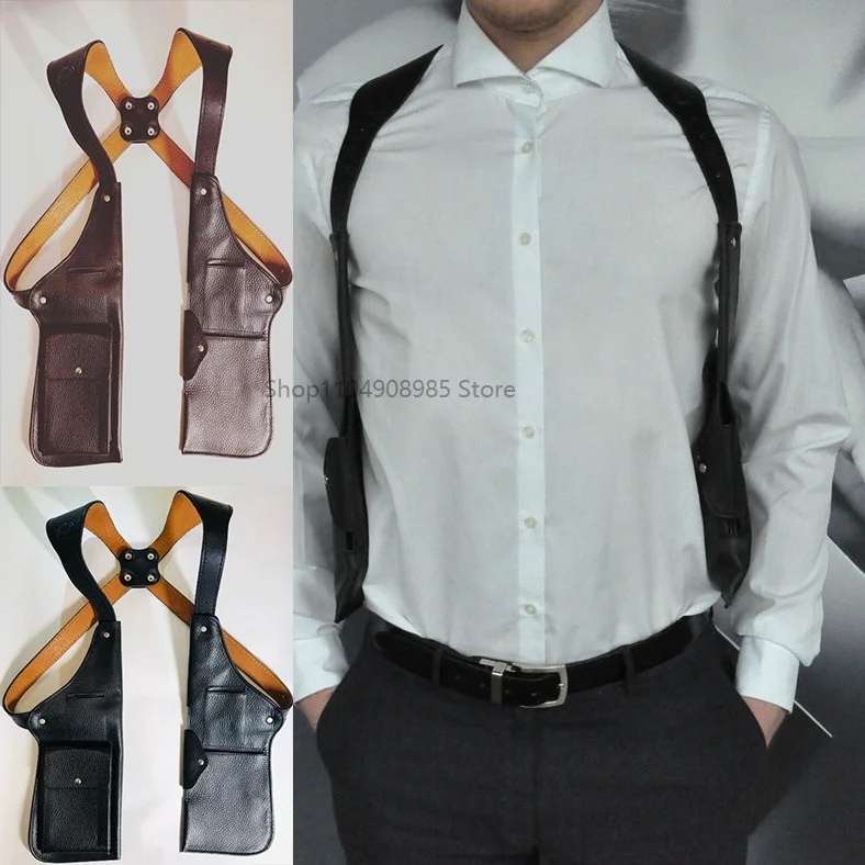 Medieval Men Punk Leather Shoulder Bag Vintage Phone Case Wallet Double Pocket Holster Festival Pirate Cosplay Costume Prop