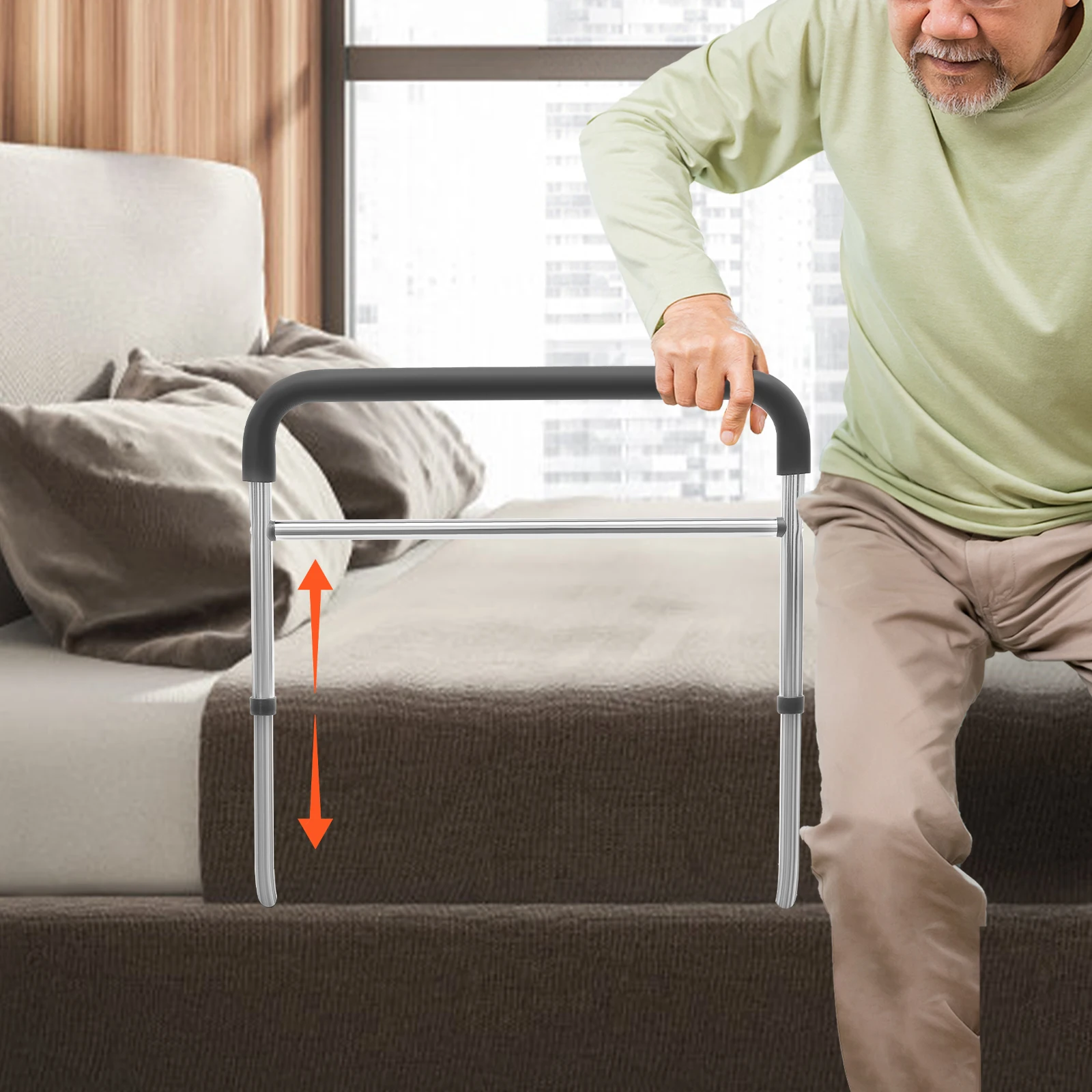 Bed Rail Height Adjustable Adult Bed Rail Standing Aid Elderly Pregnant Women Disabled People Bed Handle Seniors Safety Bed Rail