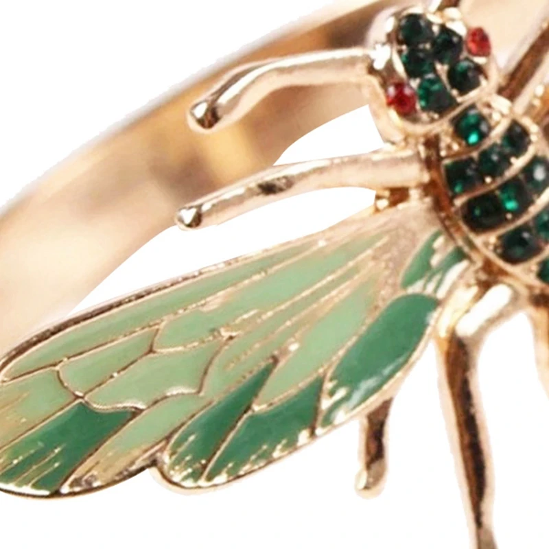 36Pcs Dragonfly Napkin Buckle Napkin Ring Alloy Green Insect Dragonfly Drip Diamond Buckle Paper Towels Napkin Holder