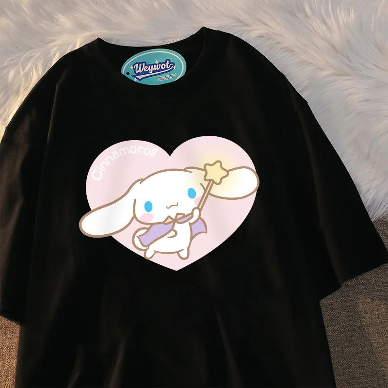 Sanrio Cinnamoroll Short Sleeve Clothes Y 2k Kawaii Korean Fashion Graphic T-shirt Women Summer Tops Female Cute Streetwear Y2k