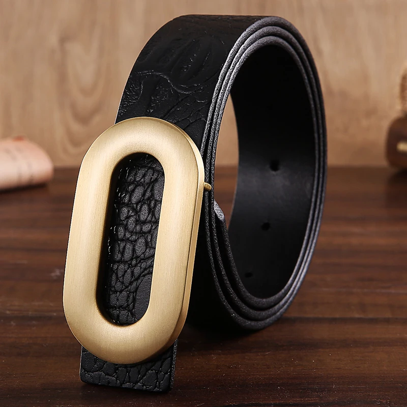 

Board buckle belt men's leather smooth buckle first layer real cowhide middle-aged and young people belt casual pants