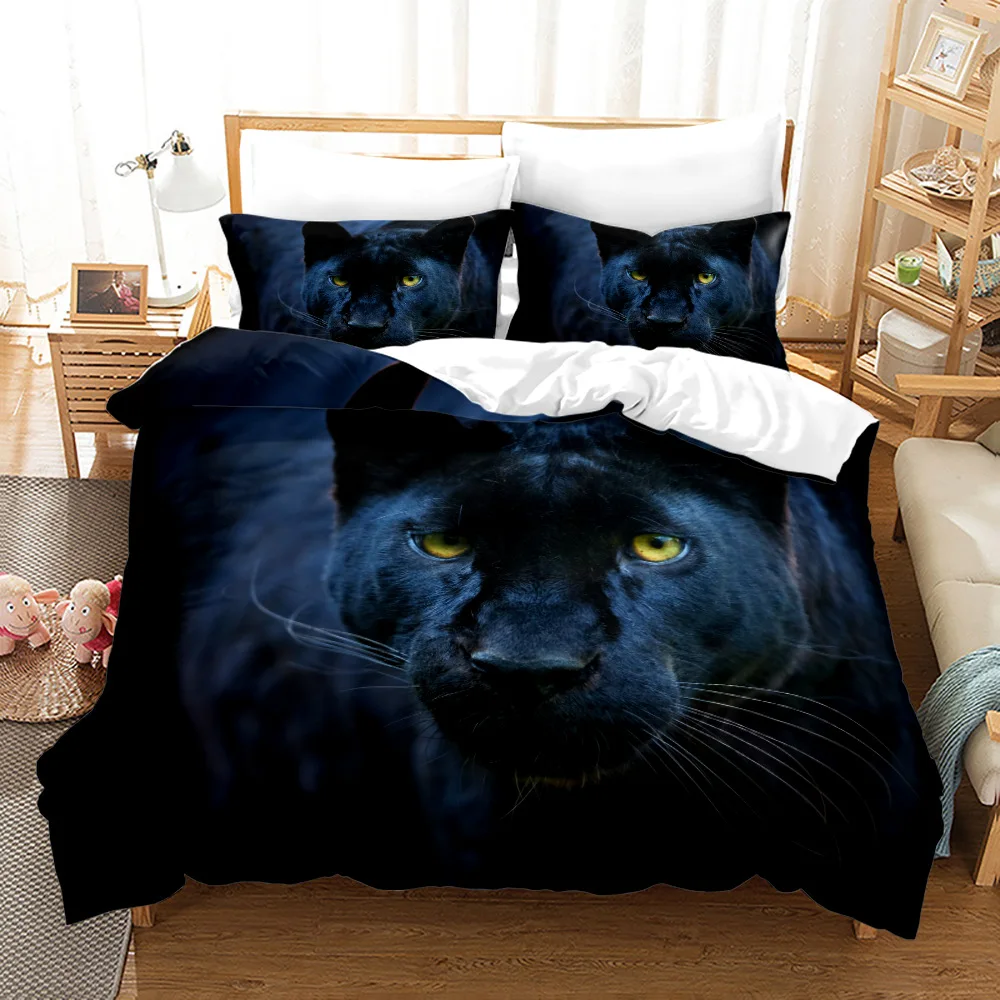 

Leopard Duvet Cover King/Queen Size,Black Panther Pattern Bedding Set For Boys Teens, Cheetah Animal Themed Duvet Cover