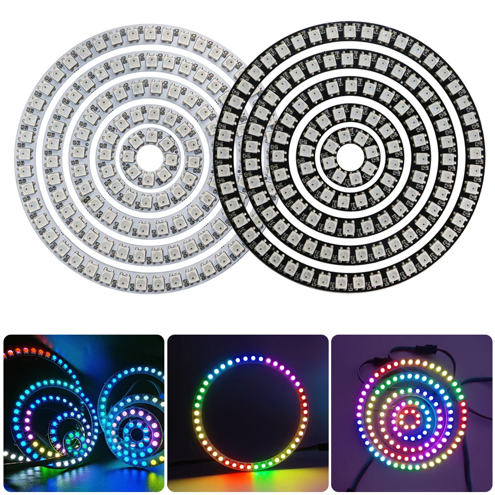 DC5V WS2812B DIY pierścień LED indywidualnie adresowalny WS2812 wbudowany IC 5050 RGB okrągłe moduły okrągłe światło od 8 do 45 pikseli