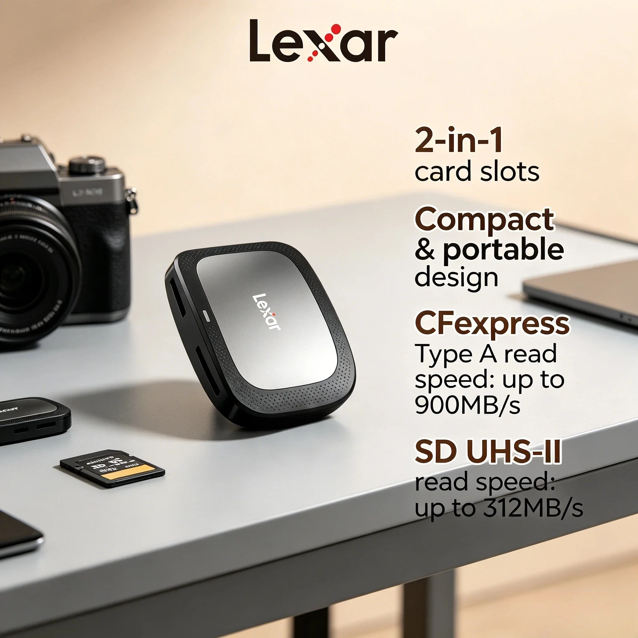 

Lexar 2 in 1 CFexpress Type A SD Card Reader 10Gbps 8K USB 3.2 Gen2 Type C Hi Speed CFE Card Reader for PC Laptop Max Fast