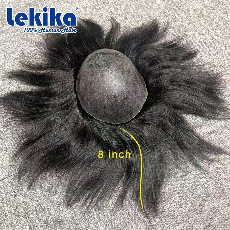 Superior Toupee 8'' Skin Men's Wig 0.08mm Male Hair Prosthesis  Ultra Soft Poly Human Hair Wigs Realstic Hair Systems for Man